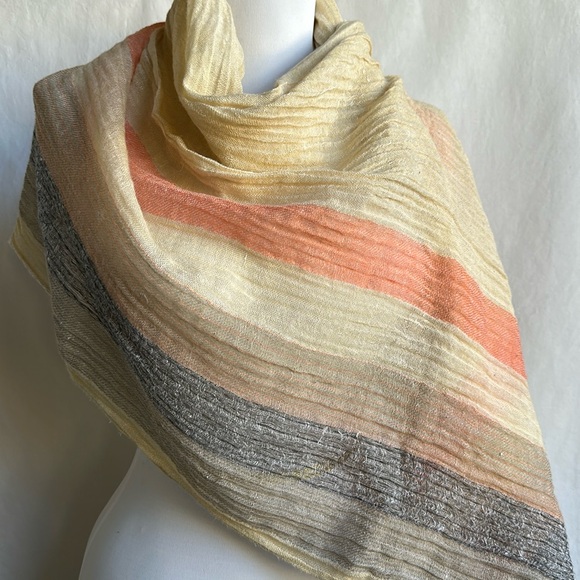 Cream/orange/gray/tan semi-sheer crinkle scarf / shawl - Picture 1 of 5